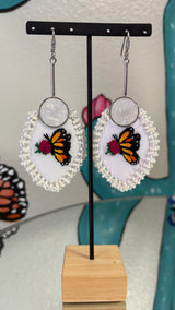 Monarch Butterfly Embroidered Earrings
